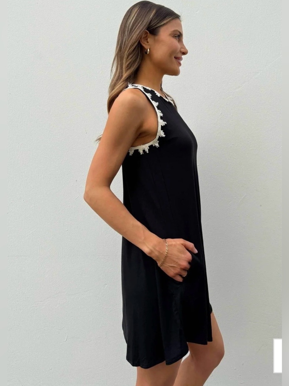 Shebird The Tunic Tank Dress with Fringe Trim Black size 4/M worn once - Picture 3 of 11